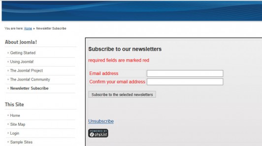 phplist custom subscribe page within Joomla site